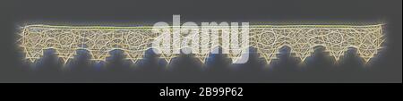 Dénudez le point de l'aiguille avec la rosette et les formes géométriques, stridez le point naturel de l'aiguille : réticella en combinaison avec le punto dans aria. La bande se compose d'une rangée de onze carrés, remplis alternativement d'une rosette et d'un motif composé de formes différentes, plus ou moins triangulaires. Au-dessous de chaque carré se trouve une coquille formée de petits arcs et triangles. Le haut de la bande est terminé droit avec une sangle épaisse., anonyme, Italie, c. 1600 - c. 1624, lin (matériau), l 60 cm × l 7 cm ×, 11.5 cm, repensé par Gibon, design chaleureux et joyeux, brillant de la luminosité et de rayons de lumière radiance. Classi Banque D'Images