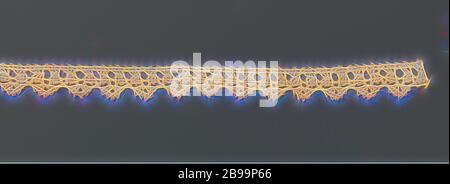 Bande de dentelle de bobine avec des coquilles Saint-Jacques en forme de ventilateur, bande de dentelle de bobine naturelle le motif se compose de coquilles Saint-Jacques en forme de ventilateur accrochées à un bord droit composé de tresses groupées. Nous avons travaillé avec un filetage épais. Le haut est fini avec une règle avec de petits points., anonyme, sud des pays-Bas, c. 1600 - c. 1649, lin (matériau), dentelle bobinée, l 155 cm × l 2 cm ×, 1.8 cm, repensé par Gibon, design de lumière chaude et gaie, rayonnant de lumière et de lumière. L'art classique réinventé avec une touche moderne. Photographie inspirée par le futurisme, embrassant l'énergie dynamique de la technologie moderne, moveme Banque D'Images