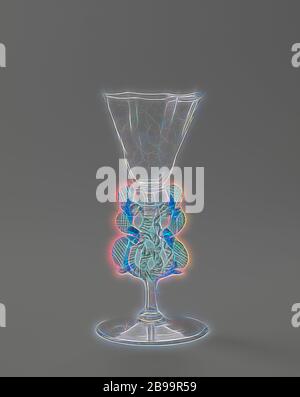 Flügelglas verre à ailes verre à ailes en forme d'entonnoir, calice octogonal, base plate. Le tronc est constitué d'une barre tordue et en boucle avec des fils rouges et blancs. Trois sabots pincés de chaque côté. Calice conique passant dans un octogonal., anonyme, pays-Bas, c. 1650 - c. 1700, verre, soufflage de verre, h 15.8 cm × d 7.5 cm, repensé par Gibon, conception de lumière chaleureuse et gaie, rayonnant de luminosité et de lumière rayonnante. L'art classique réinventé avec une touche moderne. Photographie inspirée par le futurisme, embrassant l'énergie dynamique de la technologie moderne, le mouvement, la vitesse et révolutionnez la culture. Banque D'Images