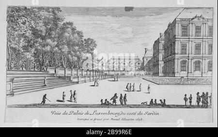 VUE SUR LE PALAIS DU LUXEMBOURG, LE CÔTÉ DU JARDIN Israël Silvestre (1621-1691), Jean le Pautre. Vue du Palais du Luxembourg, du côté du jardin. Eau-forte, 1658. Paris, musée Carnavalet. Banque D'Images