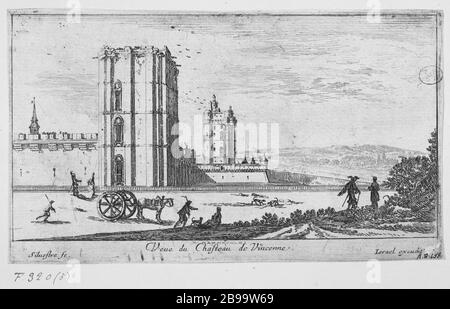 VUE SUR LE CHÂTEAU DE VINCENNES Israël Silvestre (1621-1691), Israël Henriet (1590-1661), Jean Marot et Adam Perelle. 'Vue du château de Vincennes'. Eau-forte, 1650-1655. Paris, musée Carnavalet. Banque D'Images