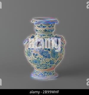 Vase inférieur d'un porte-fleur, vase inférieur du porte-fleur de faïence peinte en bleu, anonyme, Delft, c. 1680 - c. 1700, faïence, glaçure d'étain, h 35 cm × d 29 cm, repensé par Gibon, design chaleureux et gai lumineux, rayonnant de lumière et de lumière rayonnante. L'art classique réinventé avec une touche moderne. Photographie inspirée par le futurisme, embrassant l'énergie dynamique de la technologie moderne, le mouvement, la vitesse et révolutionnez la culture. Banque D'Images