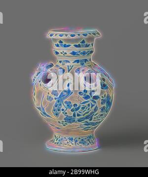 Vase supérieur d'un porte-fleur, vase supérieur de porte-fleur de faïence peinte en bleu, anonyme, Delft, c. 1680 - c. 1700, faïence, glaçure d'étain, h 27 cm × d 18 cm, repensé par Gibon, design chaleureux et gai lumineux, rayonnant de lumière et de lumière rayonnante. L'art classique réinventé avec une touche moderne. Photographie inspirée par le futurisme, embrassant l'énergie dynamique de la technologie moderne, le mouvement, la vitesse et révolutionnez la culture. Banque D'Images