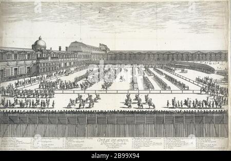 CARROUSEL 1662 - BAGUE DE COURSE ET DISPOSITION DE CARRÉ DANS L'AMPHITHÉÂTRE, DEUXIÈME JOUR ISRAËL SILVESTRE (1621-1691). 'Carrousel de 1662 - cours de la peste et disposition des quadrulles dans l'amphithéâtre, seconde journée'. Gravité. Paris, musée Carnavalet. Banque D'Images