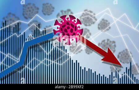 Graphique de récession économique en raison des effets du virus Covid-19, rendu tridimensionnel Banque D'Images