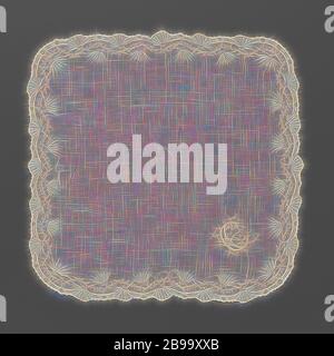 Mouchoir de batist avec broderie plumetis, mouchoir de batist de couleur naturelle avec broderie: Travail blanc avec plumetis. Modèle carré avec coins arrondis et arête dentelée. Le long des bords du batist, un groupe décoratif se déroule au-dessus duquel une guirlande ondulée de feuilles d'érable d'où de grandes fleurs en forme de éventail ressort alternativement vers le haut et vers le bas. La lettre C est brodée dans un coin, décorée de fleurs et de feuilles., anonyme, Europe, c. 1850 - c. 1890, lin (matériau), broderie, l 36.5 cm × l 36.5 cm, repensé par Gibon, design chaleureux et gai lumineux de luminosité et de lumière r Banque D'Images