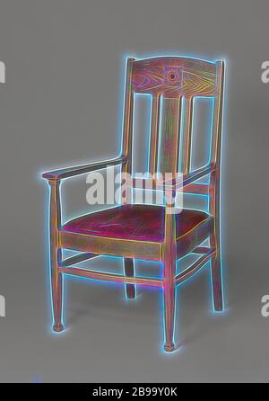 Fauteuil avec une rosette tressé sculpté et recouvert de bande rouge / rose, fauteuil en chêne reposant sur quatre pieds galbés. Les jambes sont reliés entre eux par des lignes courbes. Les jambes avant de continuer dans le struts pour les accoudoirs. Les pattes de continuer dans l'arrière-postes. Le dossier se compose d'un panneau avec un sommet arrondi en haut et une ligne en bas avec trois postes de entre, au milieu duquel est plus large que les deux autres. Sur le panneau en haut est une rosace tressée sculpté avec bords pearl et incrusté d'ébène au milieu. Les accoudoirs s'élargir à l'avant. Le siège est trapez Banque D'Images