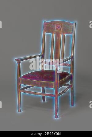 Fauteuil avec une rosette tressé sculpté et recouvert de string rouge / rose, fauteuil en chêne reposant sur quatre pieds galbés. Les jambes sont reliés entre eux par des lignes courbes. Les jambes avant de continuer dans le struts pour les accoudoirs. Les pattes de continuer dans l'arrière-postes. Le dossier se compose d'un panneau avec un sommet arrondi en haut et une ligne en bas avec trois postes de entre, au milieu duquel est plus large que les deux autres. Sur le panneau en haut est une rosace tressée sculpté avec bords pearl et incrusté d'ébène au milieu. Les accoudoirs s'élargir à l'avant. Le siège est trape Banque D'Images