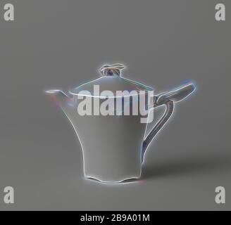 Cafetière avec couvercle, appartenant à un service avec les libellules, les papillons et autres insectes, appartenant à un service en porcelaine, composé de parties d'un café et thé. Plateau, cafetière, théière, sucrier, pot à lait, deux tasses et soucoupes. La lame est de forme ovale et a deux poignées en plastique comme les libellules. La cafetière a une libellule en tant qu'oreille et sur le couvercle une abeille comme un bourgeon. La théière a une oreille sur lequel un insecte et sur le couvercle d'une sauterelle verte comme un bourgeon. La boîte de sucre en forme de cuvette et pot à lait ont deux libellules et un papillon respectivement. Les chefs ont aussi une oreille comme un papillon Banque D'Images