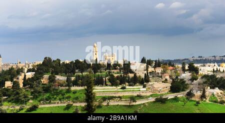 Vue sur Mt. Zion et l'Abbaye de la Dormition à Jérusalem. Banque D'Images