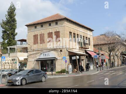 Emek Refa'im Street dans le quartier de la colonie allemande de Jérusalem. Banque D'Images