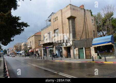 Emek Refa'im Street dans le quartier de la colonie allemande de Jérusalem. Banque D'Images