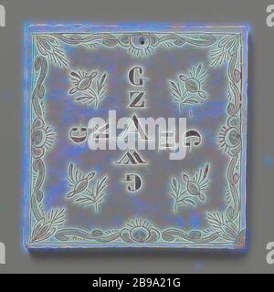 Plaque avec lettrage gz, gh, gw, gk, A en forme de croix, plaque peinte en violet avec lettrage gz, A en forme de croix., anonyme, Rotterdam, c. 1775 - c. 1800, faïence, étain glaçure, h 13.1 cm × l 13.1 cm × t 0.7 cm, repensé par Gibon, design chaleureux et joyeux, brillant de la luminosité et de rayons de lumière radiance. L'art classique réinventé avec une touche moderne. Photographie inspirée par le futurisme, embrassant l'énergie dynamique de la technologie moderne, le mouvement, la vitesse et révolutionnez la culture. Banque D'Images