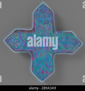 Carreau en forme de croix avec un oiseau parmi des manuscrits floraux, carreau de fritte de quartz avec un oiseau au milieu de fleurs sur fond turquoise., anonyme, Iran, c. 1250 - c. 1299, faïence, glaçure, or (métal), vitrification, h 1.8 cm × d 22 cm, repensé par Gibon, design chaleureux et joyeux, brillant de la luminosité et de rayons de lumière radiance. L'art classique réinventé avec une touche moderne. Photographie inspirée par le futurisme, embrassant l'énergie dynamique de la technologie moderne, le mouvement, la vitesse et révolutionnez la culture. Banque D'Images