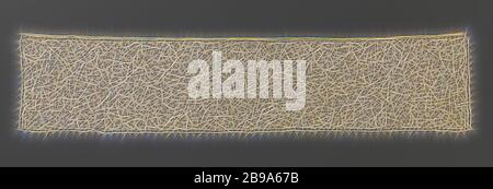 Cravate de dentelle d'aiguille avec boissons de volute, cravate d'aiguille de couleur naturelle: dentelle vénitienne plate. Côté symétrique avec un sol de bar irrégulier, complètement recouvert de boissons de volute épaisses avec des bourgeons en forme de club. Il y a un cadre droit autour de lui avec des triangles similaires d'arcs., anonyme, Venise, c. 1675 - c. 1699, lin (matériau), vénitienne plate (pointe aiguille), l 16 cm × l 78 cm, repensé par Gibon, conception de chaleureux gai lumineux et rayonnant de lumière. L'art classique réinventé avec une touche moderne. Photographie inspirée par le futurisme, embrassant l'énergie dynamique de technolog moderne Banque D'Images