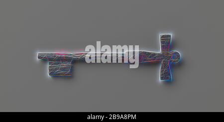 Clé avec poignée en forme de croix Anthonius (?) Et couronné par un œil. Manche fin et barbe solide., 1700 - 1800, fer (métal), l 11.8 cm × l 3.8 cm, repensé par Gibon, design chaleureux et joyeux, lumineux et lumineux rayons radiance. L'art classique réinventé avec une touche moderne. Photographie inspirée par le futurisme, embrassant l'énergie dynamique de la technologie moderne, le mouvement, la vitesse et révolutionnez la culture. Banque D'Images