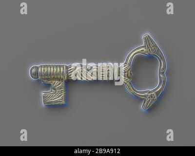 Clé dont l'œil est formé par deux colombes de tortue aimante. L'arbre est formé par deux mains de verrouillage avec profil supérieur et inférieur., c. 1775 - c. 1800, argent (métal), l 6.6 cm × l 3.7 cm, repensé par Gibon, design de chaleureux gai lumineux et lumineux rayonnant. L'art classique réinventé avec une touche moderne. Photographie inspirée par le futurisme, embrassant l'énergie dynamique de la technologie moderne, le mouvement, la vitesse et révolutionnez la culture. Banque D'Images