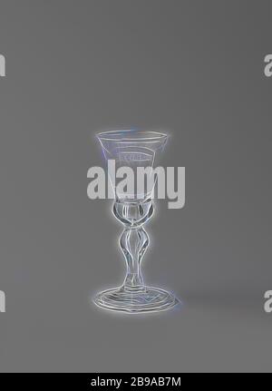 Goblet avec un homme dans une cave avec des fûts et l'inscription: HANSGENIN DE / KELDER, Goblet avec tige de balster et fond de calice épaissi sur le calice l'intérieur d'une cave et un homme tapotant d'un baril comprenant: HANSGENIN DE / KELDER., anonyme, c. 1725 - c. 1750, verre, soufflage de verre, h 16.0 cm × d 6.6 cm, repensé par Gibon, conception de lumière chaleureuse et gaie, rayonnant de luminosité et de lumière rayonnante. L'art classique réinventé avec une touche moderne. Photographie inspirée par le futurisme, embrassant l'énergie dynamique de la technologie moderne, le mouvement, la vitesse et révolutionnez la culture. Banque D'Images