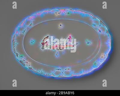 Soucoupe, plat ovale en porcelaine. Peint sur l'appartement avec deux oiseaux sur un bout de terre. Autour de lui quelques fleurs et festons de fleurs dispersés le long du bord., Manueur Oud-Loosdrecht, Loosdrecht, 1774 - 1784, porcelaine (matériau), h 5 cm × l 38.5 cm × d 27.5 cm, réimaginé par Gibon, conception de lumière chaude et gaie rayonnant de la brillance et de rayons de lumière radiance. L'art classique réinventé avec une touche moderne. Photographie inspirée par le futurisme, embrassant l'énergie dynamique de la technologie moderne, le mouvement, la vitesse et révolutionnez la culture. Banque D'Images