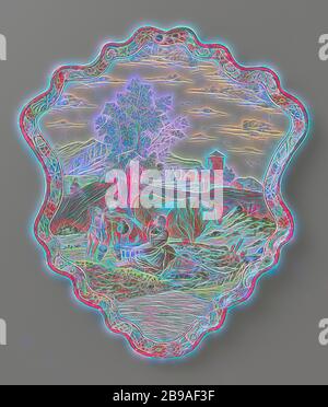 Plaque de plaque, peinte avec un paysage, plaque de foi. Multicolore peint avec un paysage, des paysages dans la zone tempérée, vache, anonyme, Delft, c. 1730 - c. 1770, h 35.5 cm × l 31 cm, repensé par Gibon, design chaleureux et gai lumineux de la luminosité et de rayons lumineux. L'art classique réinventé avec une touche moderne. Photographie inspirée par le futurisme, embrassant l'énergie dynamique de la technologie moderne, le mouvement, la vitesse et révolutionnez la culture. Banque D'Images