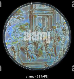 Saint Jean Baptiste dans le désert le départ de Jean le Baptiste dans le désert, des vitraux avec représentation des le départ de Jean le Baptiste au désert. Au premier plan, au milieu, est décrit comment John dit au revoir à ses parents, Zacharie et Elisabeth, de prendre leur retraite au désert. Sur sa hanche se bloque une corne, symbole de la puissance du salut de l'Éternel. Quelques femmes et hommes regarder sur la gauche. La scène se passe sur une élévation à l'avant d'un bâtiment de style Renaissance. Dans l'arrière-plan sur la droite Johannes est assis seul sur un rocher dans le désert, meditati Banque D'Images