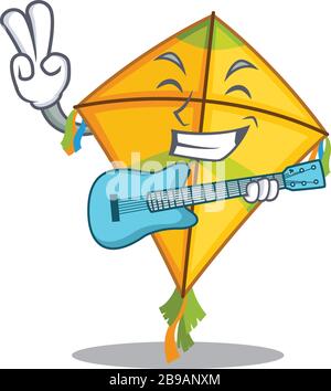 Souper sympa kite dessin animé jouant une guitare Illustration de Vecteur