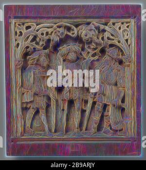 Trois héros, relief dans une niche, bordés par des colonets et décorés dans l'arche avec lofwork, les neuf worthies, 'les neuf preux', Zuid-Nederland, 1500 - 1525, buis, h 29 cm × l 30.5 cm × d 5 cm, réimaginé par Gibon, design chaleureux et joyeux, lumineux et radiance des rayons lumineux. L'art classique réinventé avec une touche moderne. Photographie inspirée par le futurisme, embrassant l'énergie dynamique de la technologie moderne, le mouvement, la vitesse et révolutionnez la culture. Banque D'Images