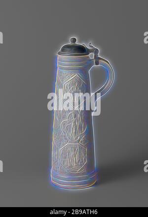 Tankard (schnelle) avec des scènes bibliques, Jug (schnelle) de grès avec un corps cylindrique, conique en forme de C et d'oreille. Adulte sous le bord et au-dessus du pied. Sur le corps en relief trois fois un imprimé et imposé de forme allongée avec trois médaillons à images bibliques. L'un supérieur avec le Christ et la samaritaine, sous l'inscription "À UN FRAIGEN DM PICHT IOA 4'. Celle du milieu, avec Sainte-Hélène. HELENA 1570 ', et l' H.H. 'Image de marque. Le médaillon inférieur avec le Christ comme un bon berger pour les brebis avec l'inscription 'IOHANNIS X'. La verseuse est situé dans un cadre d'esprit en étain Banque D'Images