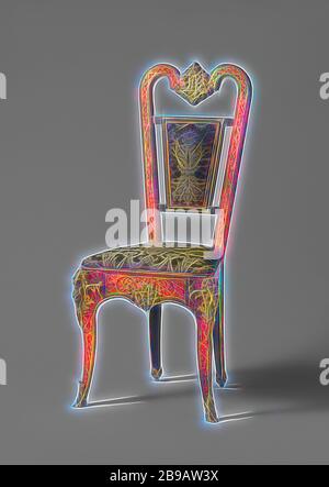 Chaise de placage ébène avec marqueterie Boulle, chaise de placage ébène avec marqueterie Boulle. La chaise est estampillée W., anonyme, 1800 - 1900, ébène (bois), bois (matériel végétal), laiton (alliage), dorure (matériau), soie, dorure, h 112 cm × l 52 cm × d 41 cm, repensé par Gibon, conception de lumière chaude et gaie rayonnant de la luminosité et de rayons de lumière radiance. L'art classique réinventé avec une touche moderne. Photographie inspirée par le futurisme, embrassant l'énergie dynamique de la technologie moderne, le mouvement, la vitesse et révolutionnez la culture. Banque D'Images