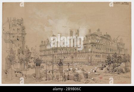 L'Hôtel de Ville 28 mai 1871, 4ème arrondissement, la commune (titre factice) | Hôtel de Ville à Paris Pentecôte 28 mai 1871 (titre attribué) Banque D'Images
