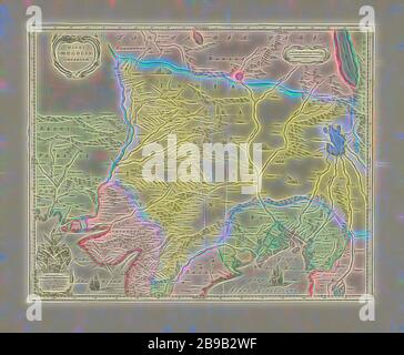 Carte de l'Inde centrale et du Nord, différentes zones colorées différemment. Haut à droite en miles allemands, affectation en bas à gauche à Joan Huydecoper avec son arme, ses cartes ou régions séparées, Inde, Joan Huydecoper de Maarseveen (I), Johannes Willemszoon Blaeu (mentionné sur objet), Amsterdam, 1640, papier, gravure, h 418 mm × 520 mm, réinventé par Gibon, conception d'un brillant chaleureux et joyeux de la luminosité et des rayons de lumière radiance. L'art classique réinventé avec une touche moderne. La photographie inspirée du futurisme, embrassant l'énergie dynamique de la technologie moderne, du mouvement, de la vitesse et de la révolution Banque D'Images