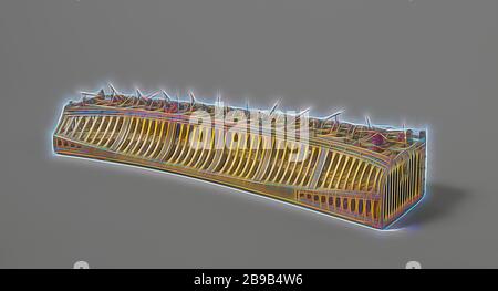 Modèle d'un navire Camel, modèle de construction d'un navire, le chameau la moitié de tribord une paire. La peau a été omis, de sorte que la construction et la mise en page sont visibles. La coque est rectangulaire, d'un côté adapté à la forme d'une coque de navire. Le modèle a trois niveaux : en bas, intermédiaire et pont pont supérieur, à l'intérieur il est divisé en six compartiments par des cloisons étanches. Sur le pont intermédiaire derrière est un chalet, avec une cheminée et une fenêtre décorée pour la cuisine, l'arrière peut être ouvert avec deux portes. Le modèle est entièrement détaillée avec vingt-trois pompes en deux rangées, vingt ro Banque D'Images