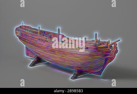 Modèle d'une compagnie des Indes, modèle de treillis de la trompe d'un marin de l'Est de l'Inde, le modèle peut être démonté en deux couches. Dix-huit ports d'armes répartis sur deux ponts. Trois niveaux : pont inférieur, intermédiaire, pont et pont de pont, demi-pont juste tous les poutres, le plancher de la cabine a été abaissé, le demi-pont est très court. La figure de proue représente Diana avec un chien. Twisted Mirror avec un port sur le port, wulf creux avec deux portes, clôture d'un étage avec des gravures de louanges, chiffres et l'angle mythologique armes de Amsterdam et de la Chambre de la VOC à Amsterdam, les galeries d'un étage côté wi Banque D'Images