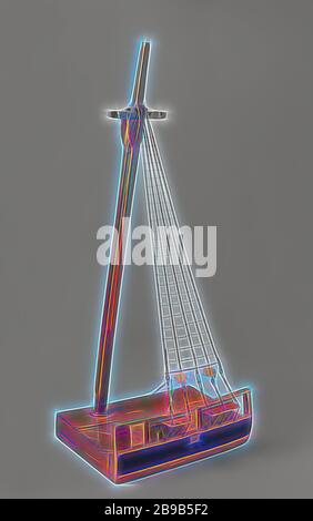 Modèle d'un mât principal avec tendeurs et cric de pignon, modèle d'un grand mât à chambre à coucher avec grilles longitudinales et cordes principales, sur un plancher représentant le côté port d'une plate-forme. Dans le mur trois portes d'armes à feu, la paix est interrompue par la porte centrale. Quatre des cinq cordes principales ont des vis de tendeur qui diffèrent seulement en détail. Échelle 1:10 (selon Obreen)., Petrus van der Loo, c. 1825 - c. 1830 et/ou c. 1830 - c. 1840, bois (matériau végétal), laiton (alliage), corde, modèle : h 177,5 cm × l 74,5 cm × d 54,5 cm capsule d'emballage : h 181,5 cm × l 78,5 cm × d 61,5 cm, repensée par Gibon, conception de Banque D'Images