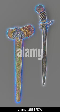 Kris ou King William J, Kris avec fourreau donné à Roi Willem I par le Sultan de Madura, Kris avec la lame droite ornée avec le pamor technique. Le sommet de la lame a décorations d'or de motifs végétaux. Madurees couilles avec une pince (selut) de pignon d'or. Le fourreau de bois a une gaine d'or ornés de motifs végétaux et de motifs d'oiseaux. La gaine d'or dispose d'un ornement en forme d'une tête de démon, Boma, entouré de motifs végétaux, au-dessus duquel une couronne. Cette tête a été réglé avec 117 diamants. Deux diamants de la rosette sur le front sont manquants. Le crâne de la bouche (wranga) Banque D'Images