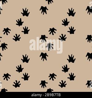 Hedgehog fond de piste simple silhouettes noires vectorielles à répétition sans couture sur un motif de surface brun clair Illustration de Vecteur