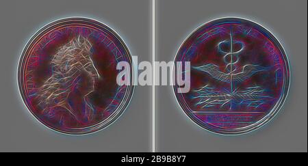 Paix de Nimègue, Médaille de bronze. Avant : buste de l'homme à l'intérieur. Inverse : personnel à ailes de mercure et éclair dans un cercle, couper : Année., Nijmegen, Louis XIV (roi de France), Jérôme Roussel (éventuellement), Paris, 1678 - 1700, bronze (métal), frappant (métallurgie), d 7,4 cm × W 140,37 gr, repensé par Gibon, design de glouage chaleureux de luminosité et de rayonnement de lumière. L'art classique réinventé avec une touche moderne. La photographie inspirée du futurisme, qui embrasse l'énergie dynamique de la technologie moderne, du mouvement, de la vitesse et révolutionne la culture. Banque D'Images