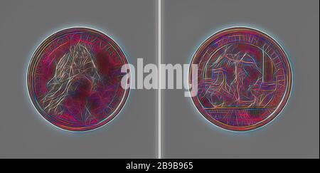 Navires anglais et néerlandais pris par les Français ou brûlés dans la bataille navale de Gibraltar, médaille de bronze. Avant : buste de l'homme à l'intérieur. Inverse: Victoire avec thunder debout sur un ancien navire parmi les colonnes d'Hercules dans un cercle, coupé: Inscription, Gibraltar, Grande-Bretagne, Louis XIV (roi de France), Jean Mriger, Paris, 1699 - 1703, bronze (métal), frappant (métallurgie), d 4,1 cm × W 27,12 gr, réinventé par Gibon, design de glanissement chaleureux et gai de luminosité et de rayons de lumière radiance. L'art classique réinventé avec une touche moderne. La photographie inspirée du futurisme, embrassant la dynamique Banque D'Images