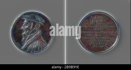 Décès de Jean Calvijn, Médaille d'argent. Front: Buste de l'homme. Inverse: Inscription, Johannes Calvin, Jean Dassier, Genève, 1725, argent (métal), frappant (métallurgie), d 2,8 cm × W 103 gr, reimaginé par Gibon, design de gai gai chaleureux de luminosité et de rayons de lumière radiance. L'art classique réinventé avec une touche moderne. La photographie inspirée du futurisme, qui embrasse l'énergie dynamique de la technologie moderne, du mouvement, de la vitesse et révolutionne la culture. Banque D'Images