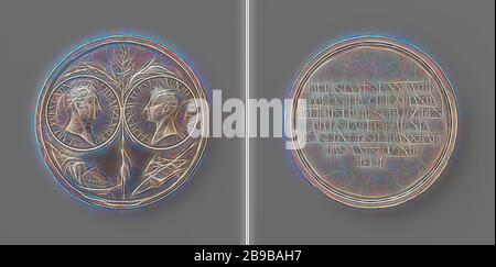 Première paix de Paris entre la France et les Alliés, en l'honneur de Karel Philip van Schwarzenberg et Clemens, Prince Metternich, Médaille d'argent. Face: Deux médaillons de portrait avec incrustations entre branches de palmiers, d'oliviers et de chêne, en dessous de ce signe de victoire, de cigognes et de gouvernail de navire, sur lequel se trouve un livre et une chouette, tenant un miroir dans les griffes autour de laquelle serpents de serpent. Reverse: Inscription, Paris, Karl Philipp zu Schwarzenberg, Klemens Wenzel Lothar Fürst von Metternich, Franz Stuckhart, 1814, argent (métal), frappant (métallurgie), d 4,3 cm × W 22,55 gr, repensé par Gibon, design de gai chaud Banque D'Images