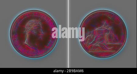 Paris deuxième paix entre la France et les alliés, en l'honneur de Frederick William III, roi de Prusse, médaille de bronze. Obverse : pièce de poitrine de l'homme avec couronne de laurier à l'intérieur d'une inscription. Envers : femme couronnée avec un manteau d'armes assis à côté de la rivière god, penchant sur un pichet d'eau dans le couvercle, coupé : Inscription, Paris, Frederik Willem III roi de Prusse, Daniel Friedrich Loos, Berlin, 1815, bronze (métal), frappant (métallurgie), d 4,2 cm × W 261 gr, réinventé par Gibon, design de glanissement chaleureux et gai de la luminosité et des rayons de lumière radiance. L'art classique réinventé avec une touche moderne. Photographie Banque D'Images