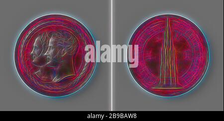 Création d'un monument conçu par Karl Friedrich Schinkel pour commémorer la victoire sur Napoléon, en l'honneur d'Alexandre I, Tsar de Russie et de Frederick William III, roi de Prusse, médaille de bronze. Obverse: Bustes de deux hommes dans un anneau et couronne laurier. Inverse : monument situé sur une circonférence de trois lignes., Berlin, Alexander I (Tsar de Russie), Frederick William III roi de Prusse, Karl Friedrich Schinkel, Henri-François Brandt, 1820, bronze (métal), frappant (travail des métaux), d 5 cm × W 69,69 gr, réinventé par Gibon, design de glanissement chaleureux et de rayons de lumière. CLA Banque D'Images