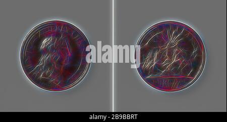 Louis XIV conquiert diverses villes, médaille de bronze. Obverse : buste d'un jeune homme dans un cercle. Inverse: Roi français, en forme d'Apollon sur une voiture solaire, brise à travers des nuages tordus sombres dans un cercle, Bordeaux, Aquitaine, Châlons-sur-Marne, Champagne, Catalogne, Espagne, Réthel, Mouzon, Bar-le-Duc, Lorraine, Bourgogne, Louis XIV ( roi de France), Jean Mtarier, Paris, 1699 - 1703, bronze (métal), frappe (métal) d 4,1 cm × W 30,53 gr, repensé par Gibon, design de glanissement chaleureux et gai de la luminosité et des rayons de lumière radiance. L'art classique réinventé avec une touche moderne. Photographie i Banque D'Images