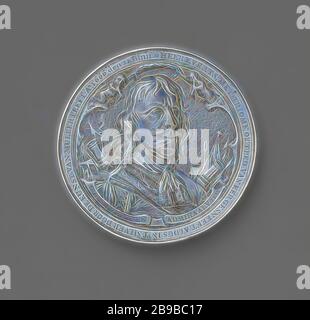 Cornelis Evertsen, lieutenant-amiral de Zeeland, tué lors de la bataille des Marches de quatre jours, médaille d'argent. Front: Buste homme, au-dessus duquel deux enfants triton tiennent une couronne au milieu de l'armure au-dessus du bandérole avec inscription à l'intérieur de l'inscription. Inverse: Bataille navale avec un enveloppement, North Foreland, Kent, Cornelis Evertsen (I), Wouter Muller, Amsterdam, 1666, argent (métal), gravure, d 7.9 cm × W 84.21 gr, repensée par Gibon, conception de glanissement chaleureux et gai de luminosité et de rayons de lumière radiance. L'art classique réinventé avec une touche moderne. Photographie inspirée du futurisme, embrassant la dynastie Banque D'Images