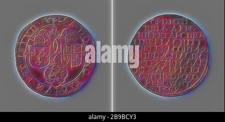 Fermeture de la trêve de douze ans entre la République et l'Espagne, et renouvellement du triple Pacte entre l'Angleterre, la France et la République, Médaille du cuivre. Obverse: La main des nuages tient un ruban, sur lequel un oncturé et deux manteaux couronnés d'armes pendent dans une inscription. Inverse : inscription, Pays-Bas, Angleterre, France, République des sept Pays-Bas-Unis, anonyme, 1609, cuivre (métal), frappant (métallurgie), d 2,9 cm × W 6,47 gr, réinventé par Gibon, design de glanissement chaleureux et gai de luminosité et de rayons de lumière radiance. L'art classique réinventé avec une touche moderne. P Banque D'Images