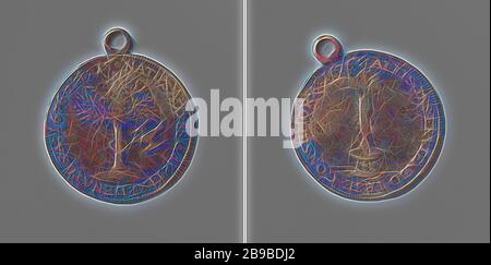 Mort de J. Schroetering, maire de Hambourg, médaille d'argent à l'œil. Obverse : oiseau, volant vers un arbre, qui a un anneau autour du tronc dans une inscription. Inverse : extinction de la bougie dans un cercle, Hambourg, J. Schroetering, anonyme, 1676, argent (métal), frappant (métallurgie), d 3,4 cm × d 2,9 cm × W 75 gr, réinventé par Gibon, design de glanissement chaleureux et gai de la luminosité et des rayons de lumière radiance. L'art classique réinventé avec une touche moderne. La photographie inspirée du futurisme, qui embrasse l'énergie dynamique de la technologie moderne, du mouvement, de la vitesse et révolutionne la culture. Banque D'Images