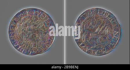 Avertissement allégorique pour le manque de fiabilité des alliés anglais, médaille d'argent. Obverse: Homme qui échappe à la fumée et finit dans le feu dans la couverture. Inverse: singe avec garçon à l'intérieur d'une inscription, anonyme, 1586, argent (métal), frappant (métallurgie), d 3 cm × W 5.28 gr, réinventé par Gibon, design de gai gai chaud de luminosité et rayons de lumière radiance. L'art classique réinventé avec une touche moderne. La photographie inspirée du futurisme, qui embrasse l'énergie dynamique de la technologie moderne, du mouvement, de la vitesse et révolutionne la culture. Banque D'Images