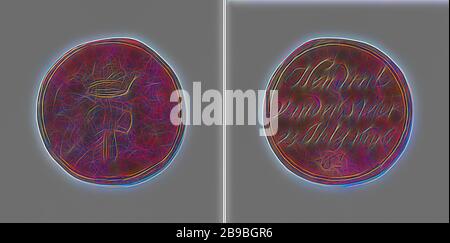 Maçonnerie, maçonnerie, maçonnerie, plomberie, plomberie et guilde de de pompeurs d'Amsterdam, jeton de guilde de de Hendrick van der Steur, pierre de pierre, jeton de laiton. Avant : marteau en grès couronné. Inverse : inscription, Amsterdam, Hendrick van der Steur, anonyme, 1696, laiton (alliage), gravure, d 3,4 cm × W 8,49 gr, repensée par Gibon, design de gaieté chaleureuse et gaie de la luminosité et des rayons de lumière radiance. L'art classique réinventé avec une touche moderne. La photographie inspirée du futurisme, qui embrasse l'énergie dynamique de la technologie moderne, du mouvement, de la vitesse et révolutionne la culture. Banque D'Images