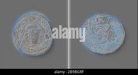 Guilde du porteur de tourbe d'Amsterdam, médaille de présence avec non 3, médaille de plomb. Face avant : godet incendie entre l'année dans un cercle. Inverse : numéro 3, Amsterdam, anonyme, 1639, fondateur, d 3,2 cm × W 18,46 gr, réinventé par Gibon, design de glanissement chaleureux et gai de la luminosité et des rayons de lumière radiance. L'art classique réinventé avec une touche moderne. La photographie inspirée du futurisme, qui embrasse l'énergie dynamique de la technologie moderne, du mouvement, de la vitesse et révolutionne la culture. Banque D'Images