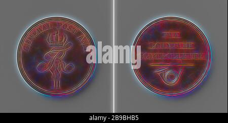 Lohnfuhr Controlleure du général Post Amt, médaille monogrammée de Frederick William III, roi de Prusse, médaille de bronze. Obverse : monogramme couronné des lettres F, W et R au-dessus du chiffre romain III à l'intérieur d'une inscription. Inverse : inscription au-dessus de posthorn, Allemagne, Frederik Willem III roi de Prusse, anonyme, 1797 - 1840, bronze (métal), frappant (métallurgie), d 4,2 cm × W 41,14 gr, réinventé par Gibon, design de glanissement chaleureux et gai de luminosité et rayons de lumière radiance. L'art classique réinventé avec une touche moderne. La photographie inspirée du futurisme, embrassant l'énergie dynamique du technol moderne Banque D'Images